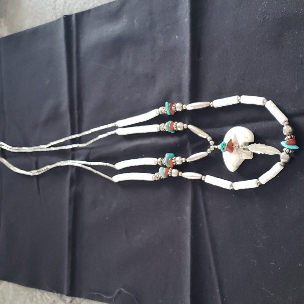 Turquoise,  coral and howlite necklace